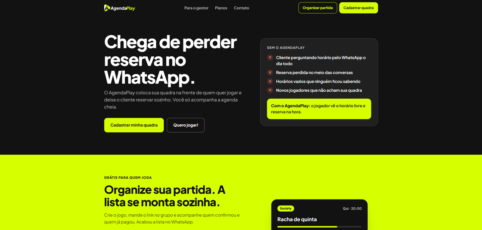 Landing page do AgendaPlay